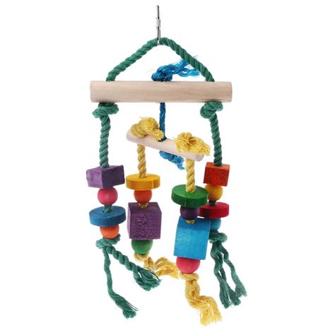 Pet Bird Cages Chew Toys Parrot Cockatiel Parakeet Wooden Blocks Swing ...