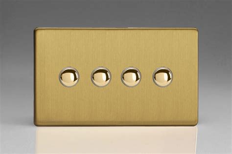 Varilight Flat Plate Screwless Brushed Brass Gang A Way Push To