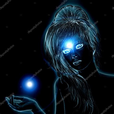 Blue Glowing Woman Stock Photo Artshock