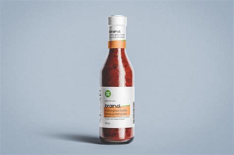 Premium PSD Hot Sauce Glass Bottle Mockup