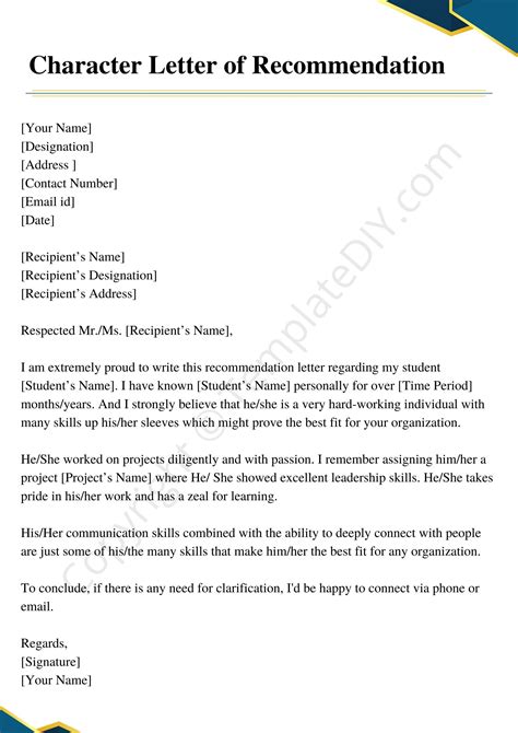 Character Letter Of Recommendation Template In Pdf Word