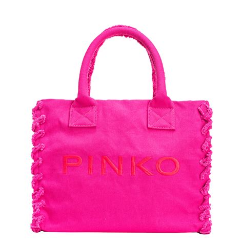 Shopper Beach In Canvas Riciclato Pink Pinko Antique Gold Pink Pinko