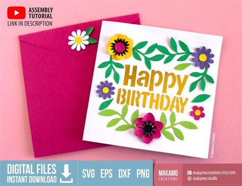 Happy Birthday Card SVG File 3D Floral Pop Up Card SVG Etsy In 2022