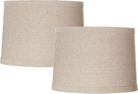 Set Of 2 Creme Linen Box Pleated Medium Drum Lamp Shades 7 Top X 14 Bottom X 11 High Spider