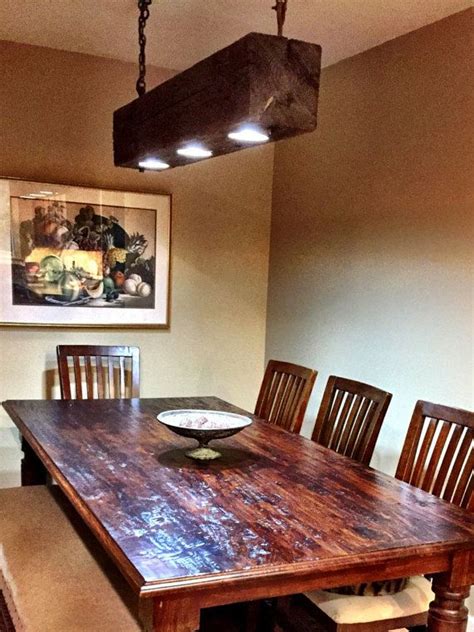 Rustic Modern Hanging Reclaimed Wood Beam Light Fixture With Rusted