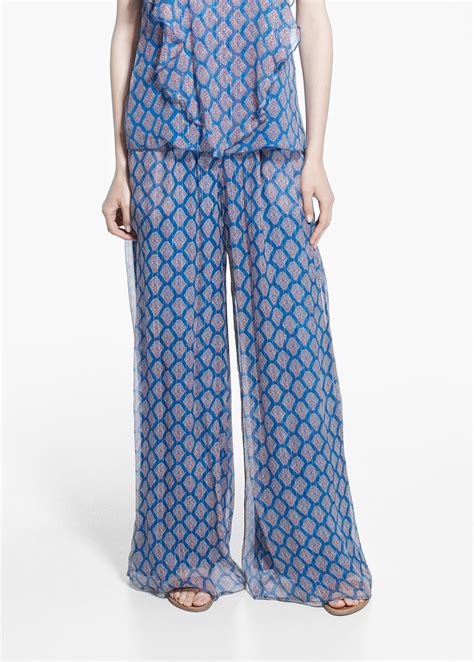 Lyst Mango Silk Palazzo Trousers In Blue