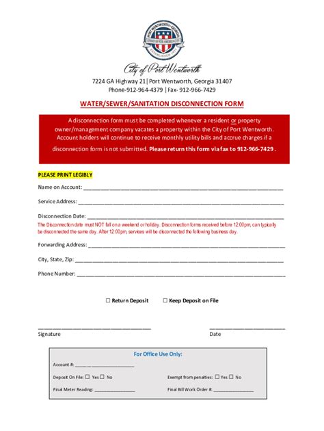 Fillable Online Water Sewer Sanitation Disconnection Form Fax