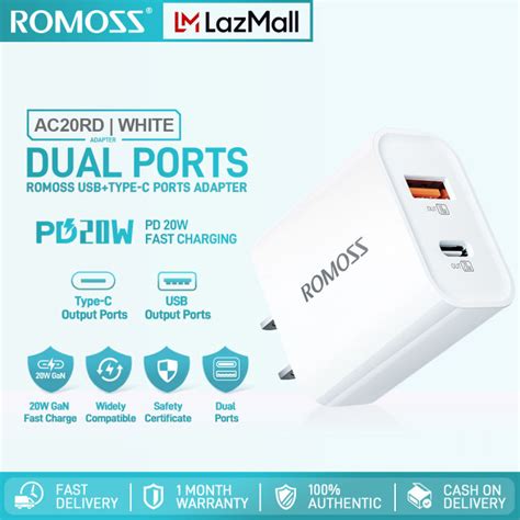 Romoss Ac Rd W Fast Charging Charger Usb Type C Dual Port Wall