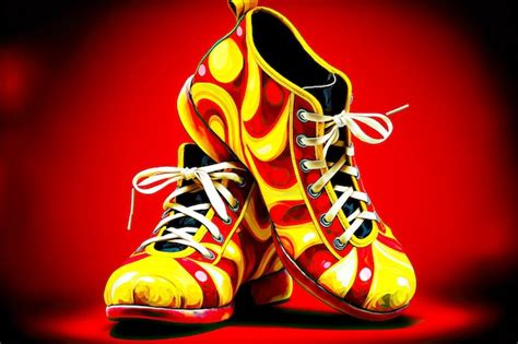 Premium Photo | Bright red and yellow clown shoes for circus performances