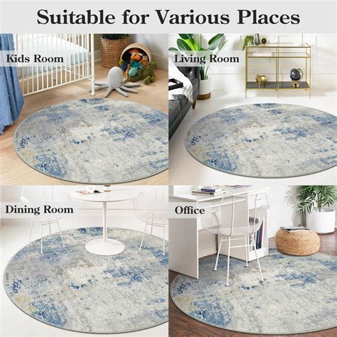 Lahome Modern Abstract Round Rug 5Ft Blue Kitchen Rugs Soft Bedroom