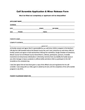 Fillable Online Calf Scramble Application Minor Release Form Meade