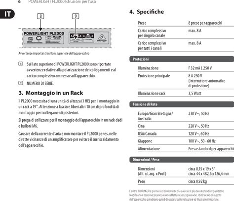 Powerlight Pl Behringer User Manual Italian P M It