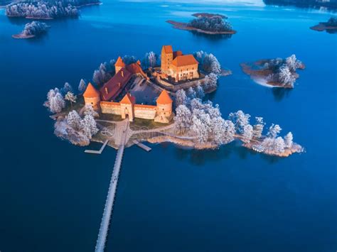 Trakai Castle at Winter, Aerial View of the Castle Stock Image - Image ...