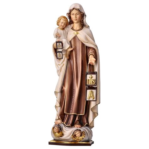 Statue Of The Madonna Del Carmelo Carmine Carved In Wood From Val