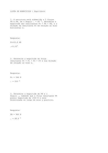Lista De Exercícios 0 Revisão Equilíbrio Estático Pdf Download