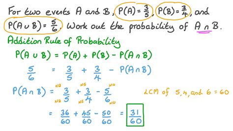 Question Video Using The Addition Rule In Probability Nagwa