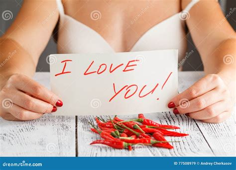 Woman With Red Hot Chilli On Table Stock Image Image Of Plant Elegant