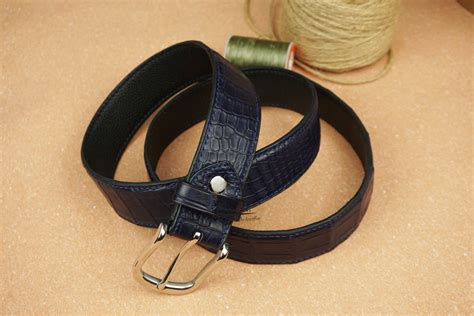 Handmade Alligator Leather Belt Dark Blue Leather Belt Lb043