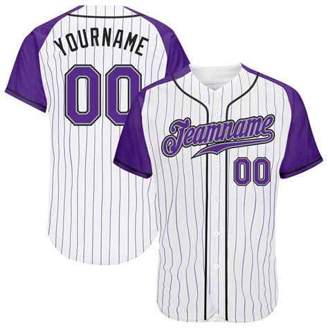 Custom White Purple Pinstripe Purple Gray Authentic Raglan Sleeves