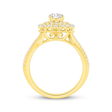 Round Cut Diamond Starburst Halo Engagement Ring 1 1 4 Ct Tw 14k Yellow Gold Kay