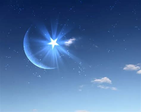 Muslim star and moon on blue sky — Stock Photo © SergeyNivens #5716361