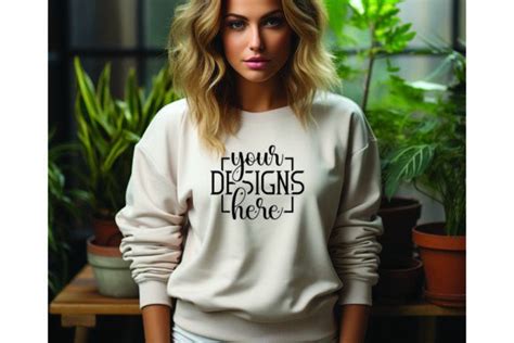 Gildan 18000 Sand Sweatshirt Free Mockup Graphic By MockupsHouse