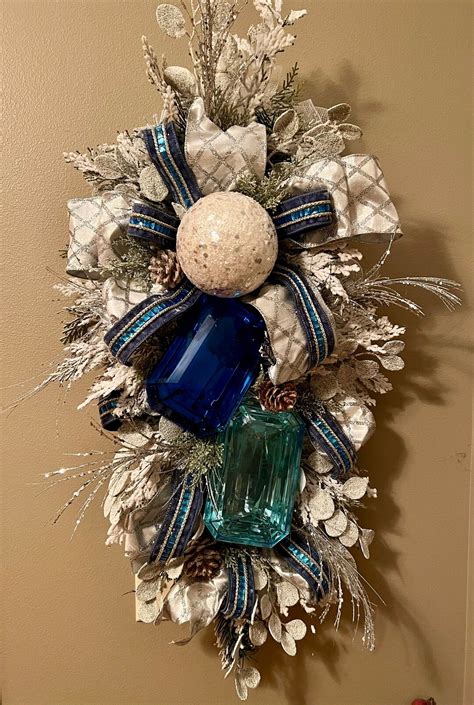 Christmas Wreath Gem Wreath Blue And Silver Wreath Jewel Etsy