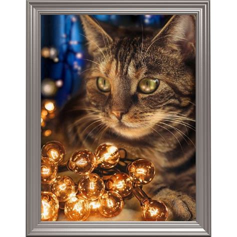 Broderie diamant Chat et lumière de Noël Animaux Lartera