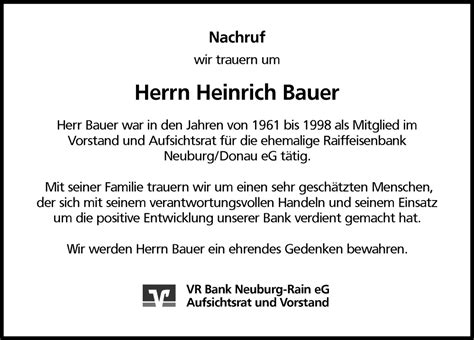 Traueranzeigen Von Heinrich Bauer Augsburger Allgemeine Zeitung