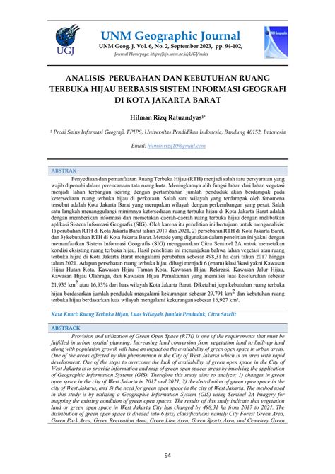 PDF ANALISIS PERUBAHAN DAN KEBUTUHAN RUANG TERBUKA HIJAU BERBASIS