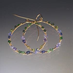 Green Blue Gemstone Hoops Sapphire Tsavorite Tanzanite 14k Gold Filled ...