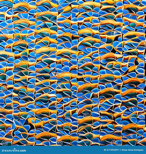 A Tessellation Of Fish In Various Sizes And Colors Swimming In