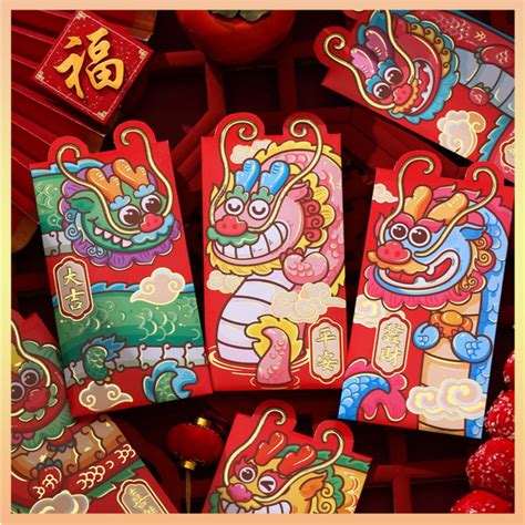 6pcs Chinese New Year Hongbao 2024 Dragon Year Red Envelopes Dragon