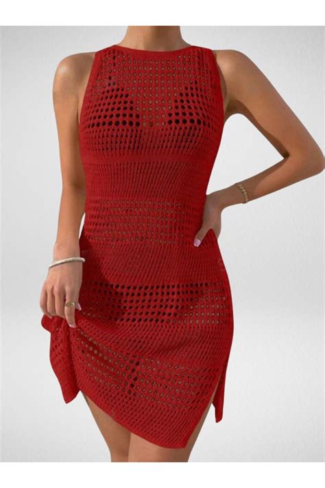 Bracha Ajurlu Desen Bikini Üstü Bisiklet Yaka Kolsuz Plaj Elbisesi Fiyatı Yorumları Trendyol