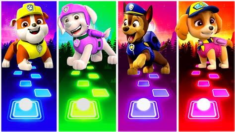 Paw Patrol Team Rubble 🆚 Chase 🆚 Skye 🆚 Marshall 🎶 Tiles Hop Edm Rush