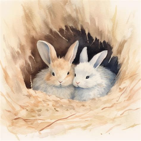 Premium Ai Image There Are Two Rabbits That Are Sitting In A Nest