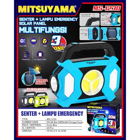 Jual Lampu Emergency Sorot 3 In 1 Mitsuyama MS 1230 20W USB Solar Panel