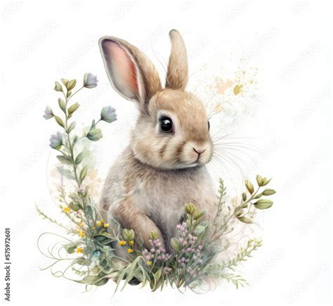 Cute Illustration With Easter Bunny Realistic Drawing Of A Rabbit In