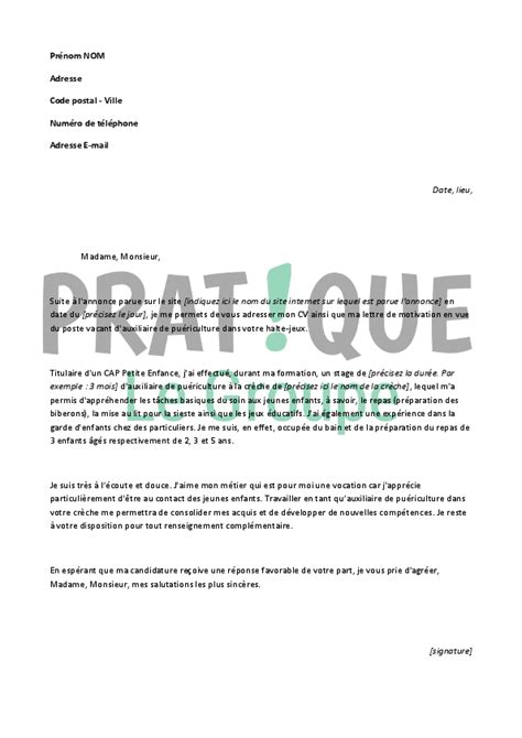 Exemple Lettre De Motivation Pour Formation D Auxiliaire De