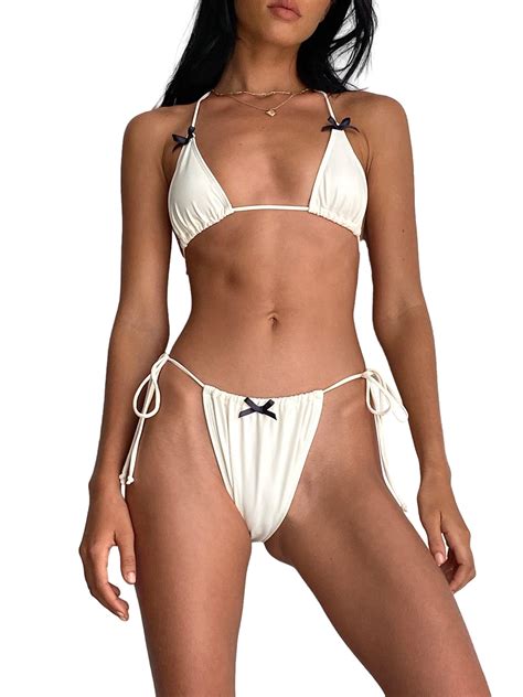 Zaxarra Women String Bikini Set Halter Side Tie Two Piece Swimsuit