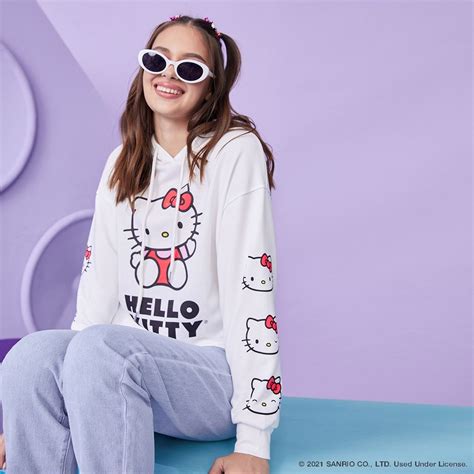 Shein X Hello Kitty And Friends Zipper Front Drawstring Detail Cartoon