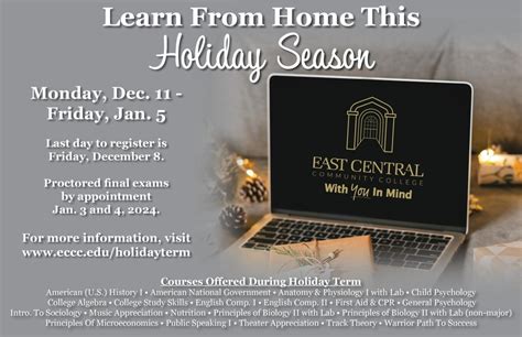 Eccc Announces Online Holiday Term East Central Community College