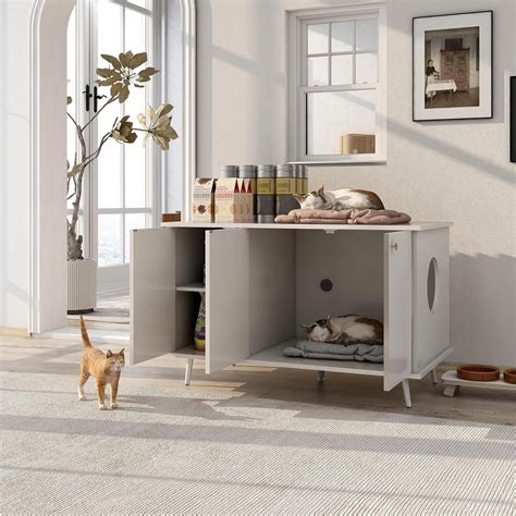 White Cat Litter Box Enclosure With Hidden Plugcat Litter