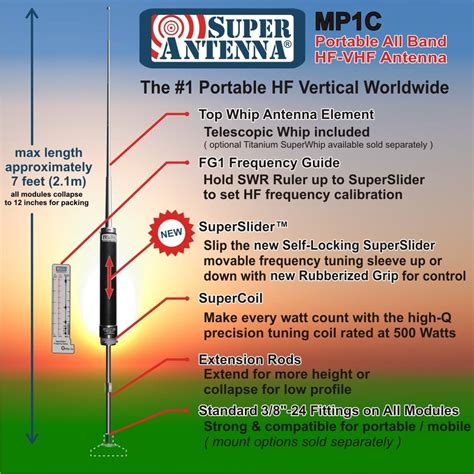 Super Antenna Mp1c All Band Hf Vhf Radio De Jamón Portátil Mp1 Yaxa