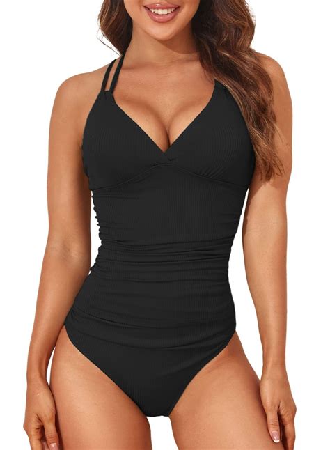 Aleumdr Women S Tankini Set Ruched Piece Swimsuit V Neck Tankini Top