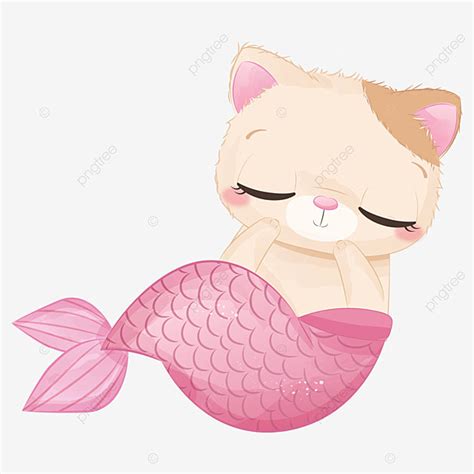 Lindo Gato Sirena En Acuarela Ilustración Png Dibujos Gato Sirena Clipart De Sirena