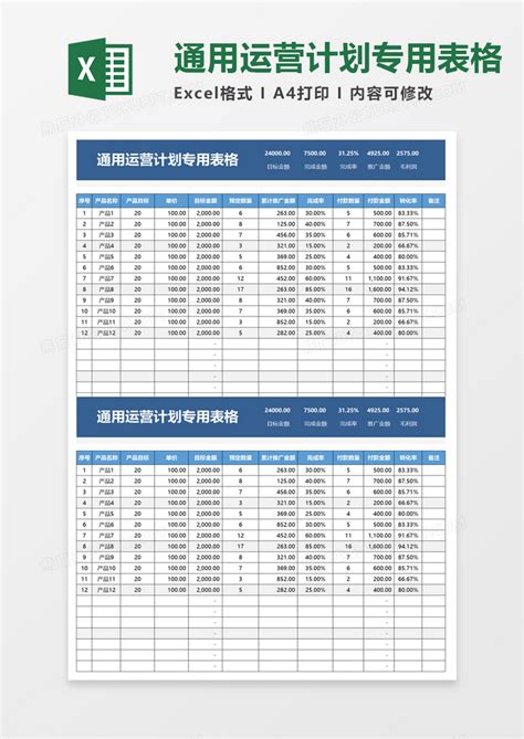 通用运营计划专用表格excel模板下载 计划 图客巴巴