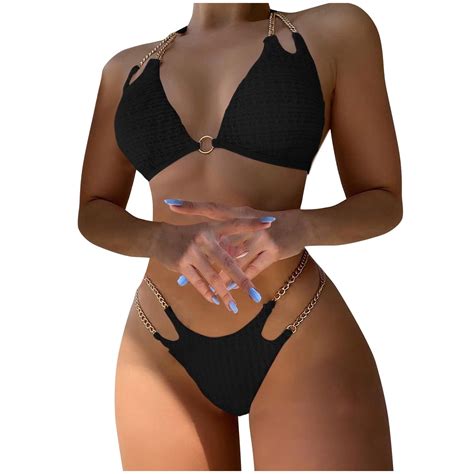 Youyipin Womens Swimsuits Piece Ribbed O Ring String Bikini Set Swimsuit Cheeky Thong Swimwear