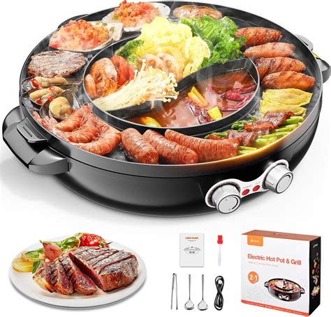 Hot Pot With Grill W In Electric Hot Pot Grill Cooker With Dual Temperature Control For