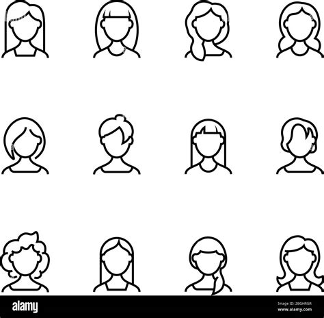 Icônes De La Ligne De Visage De Femme Symboles De Contour De Profil